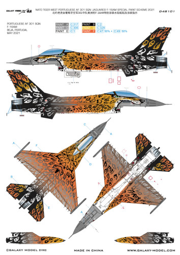 Galaxy D48101 1/48 Scale F-16AM Nato Tiger Meet Jaguares Special Paint Scheme 2021 Decal & Mask for Kinetic K48100 Model Kit