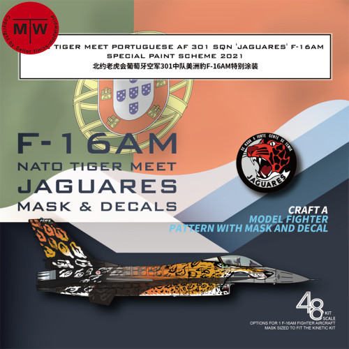 Galaxy D48101 1/48 Scale F-16AM Nato Tiger Meet Jaguares Special Paint Scheme 2021 Decal & Mask for Kinetic K48100 Model Kit