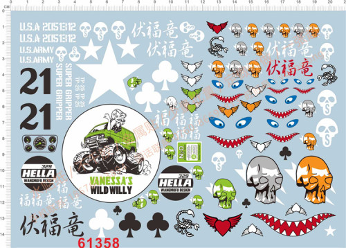 Wild Willy Custom Skull Shark Jaw Water Slide Decal for Model Kit 61358
