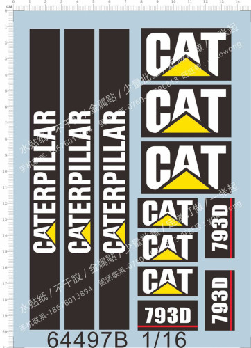 1/16 Scale CAT 793D Mining Truck Caterpillar Water Slide Decal for Model Kit 64497B