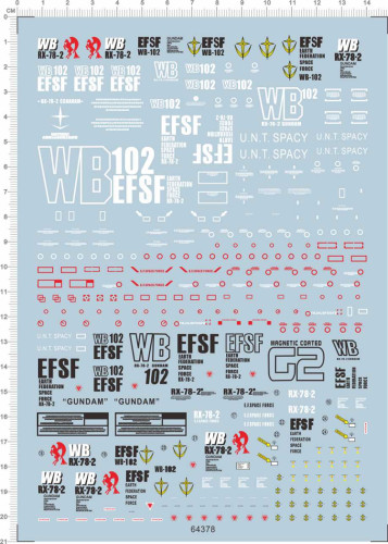 Water Slide Decal for Gundam PG RX-78-2 WB-102 GDM Model Kit 64378/64378B