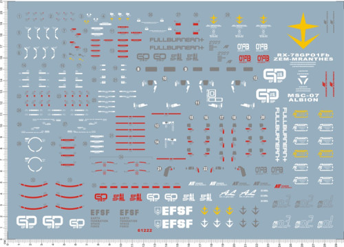 Water Slide Decal for Gundam PG RX-78 GP01FB GP01 FB GDM Model Kit 61222