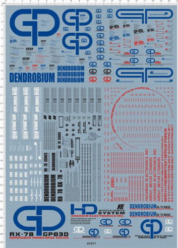 Water Slide Decal for Gundam HG RX-78 GP03D EFSF GDM Model Kit 61977