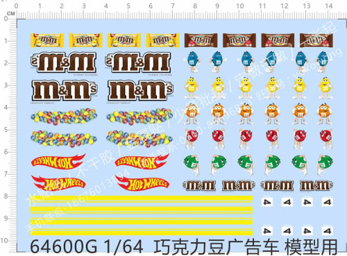 1/64 Scale M&M's Water Slide Decal for Hot Wheels Car Model Kit 64600G