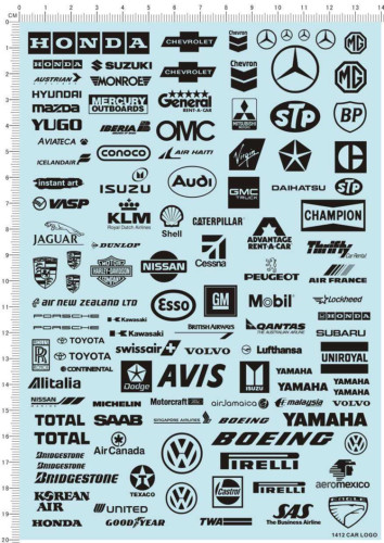 Car Logo Water Slide Decal for Model Kit 1412 Black/White/Gray/Red