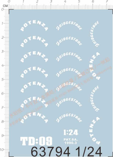 1/24 Scale Bridgestone Potenza C Logo Tyre Water Slide Decal for Car Model Kit 63794