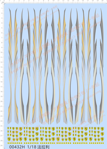 1/18 Scale Ferrari Livery Water Slide Decal for Car Model Kit 00432H