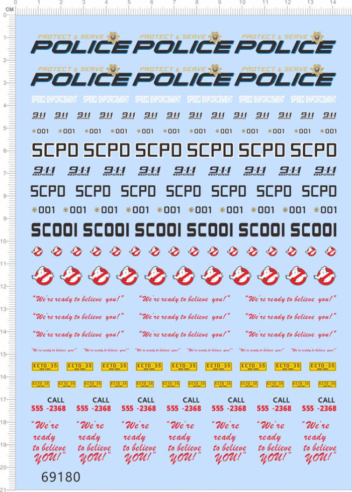 Police 911 Ghostbusters Logo Water Slide Decal for Car Model Kit 69180