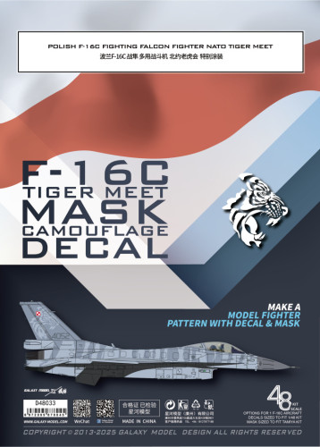 Galaxy D48033 1/48 Scale Polish F-16C Fighting Falcon Fighter Tiger Meet Camo Mask & Decal for Tamiya 61101 Model Kit