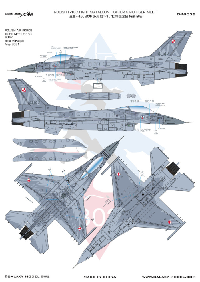 Galaxy D48035 1/48 Scale Polish F-16C Fighting Falcon Fighter Tiger Meet Mask & Decal for Tamiya 61101 Model Kit