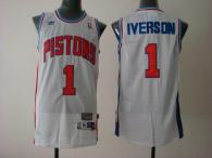 Detroit Pistons -1 Allen Iverson White Throwback Stitched NBA Jersey
