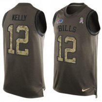 Nike Bills -12 Jim Kelly Green Stitched NFL Limited Salute To Service Tank Top Jersey