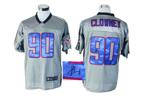 Autographed Nike Houston Texans #90 Jadeveon Clowney Grey Shadow Men's NFL Elite Jersey