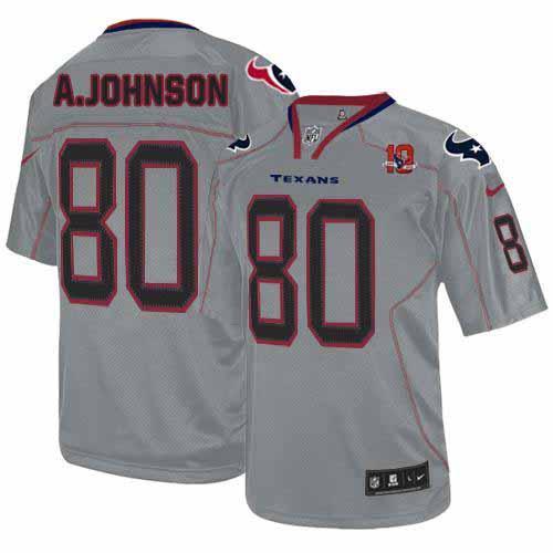 Nike Houston Texans #80 Andre Johnson Lights Out Grey With 10th Patch Men's Stitched NFL Elite Jerse