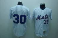Mitchell and Ness New York Mets -30 Nolan Ryan Stitched White Blue Strip Throwback MLB Jersey