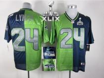 Nike Seattle Seahawks #24 Marshawn Lynch Steel Blue Green Super Bowl XLIX Men's Stitched NFL Elite S