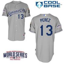 Kansas City Royals -13 Salvador Perez Grey Cool Base W 2014 World Series Patch Stitched MLB Jersey