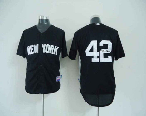 Autographed MLB New York Yankees -42 Mariano Rivera Black 2011 Road Cool Base BP Stitched Jersey