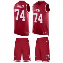 49ers #74 Joe Staley Red Team Color Stitched NFL Limited Tank Top Suit Jersey
