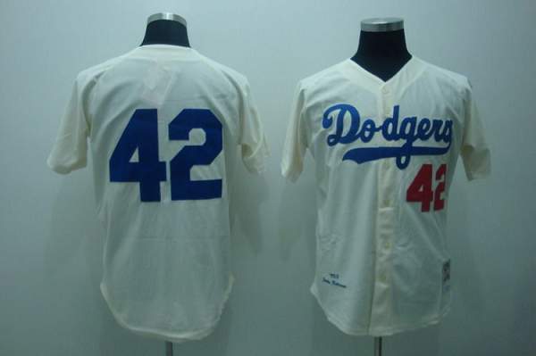 Mitchell and Ness Los Angeles Dodgers -42 Jackie Robinson Cream Throwback MLB Jersey