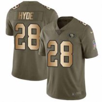 Nike 49ers -28 Carlos Hyde Olive Gold Stitched NFL Limited 2017 Salute To Service Jersey
