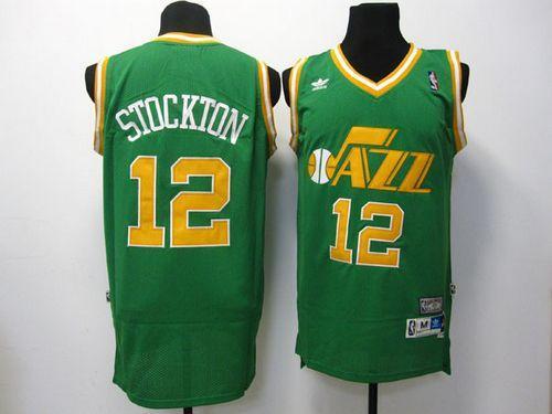 Utah Jazz -12 John Stockton Green Throwback Stitched NBA Jersey