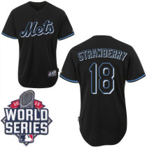 New York Mets -18 Darryl Strawberry Black Fashion W 2015 World Series Patch Stitched MLB Jersey