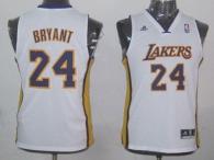 Los Angeles Lakers #24 Kobe Bryant White Champion Patch Stitched Youth NBA Jersey