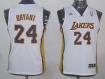Los Angeles Lakers #24 Kobe Bryant White Champion Patch Stitched Youth NBA Jersey