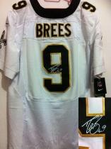 Nike New Orleans Saints #9 Drew Brees White Men's Stitched NFL Elite Autographed Jersey