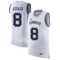 Nike Cowboys -8 Troy Aikman White Stitched NFL Limited Rush Tank Top Jersey