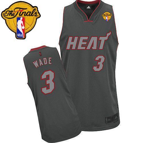 Miami Heat -3 Dwyane Wade Grey Graystone Fashion With Finals Patch Stitched NBA Jersey