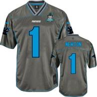 Nike Panthers -1 Cam Newton Grey With 20TH Season Patch Men's Stitched NFL Elite Vapor Jersey