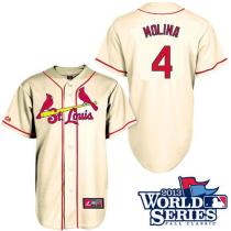 St Louis Cardinals #4 Yadier Molina Cream Cool Base 2013 World Series Patch Stitched MLB Jersey