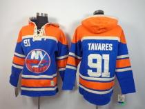 New York Islanders -91 John Tavares Baby Blue Sawyer Hooded Sweatshirt Stitched NHL Jersey