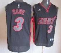 Miami Heat -3 Dwyane Wade Black With Red & Black Number Stitched NBA Jersey