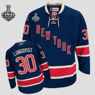 New York Rangers -30 Henrik Lundqvist Dark Blue Third With 2014 Stanley Cup Finals Stitched NHL Jers