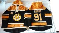 Boston Bruins -91 Marc Savard Black Sawyer Hooded Sweatshirt Stitched NHL Jersey