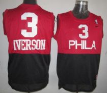 Philadelphia 76ers -3 Allen Iverson Black Red Nike Throwback Stitched NBA Jersey