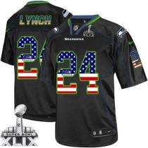 Nike Seattle Seahawks #24 Marshawn Lynch Black Super Bowl XLIX Men‘s Stitched NFL Elite USA Flag Fas