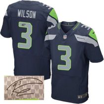 Nike Seattle Seahawks #3 Russell Wilson Steel Blue Team Color Men‘s Stitched NFL Elite Autographed J