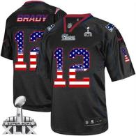Nike New England Patriots -12 Tom Brady Black Super Bowl XLIX Mens Stitched NFL Elite USA Flag Fashi
