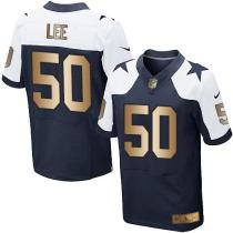 Nike Cowboys -50 Sean Lee Navy Blue Thanksgiving Throwback Stitched NFL Elite Gold Jersey