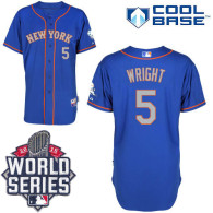 New York Mets -5 David Wright Blue Grey NO Alternate Road Cool Base W 2015 World Series Patch Stitch
