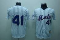 Mitchell and Ness New York Mets -41 Tom Seaver Stitched White Blue Strip Throwback MLB Jersey
