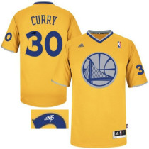 Autographed New Golden State Warriors -30 Stephen Curry Yellow Fashion Stitched NBA Jersey