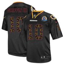 Nike Washington Redskins -10 Robert Griffin III New Lights Out Black With Hall of Fame 50th Patch St