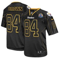 Nike Pittsburgh Steelers #84 Antonio Brown Lights Out Black With Hall of Fame 50th Patch Men's Stitc