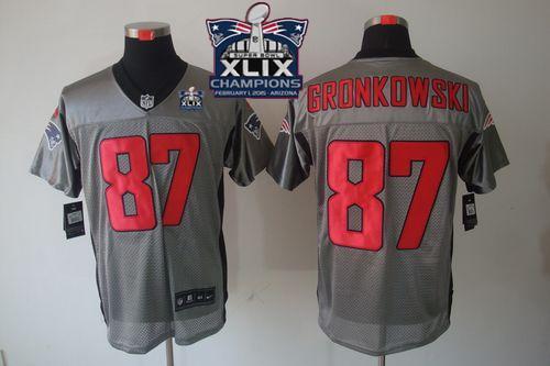 Nike New England Patriots -87 Rob Gronkowski Grey Shadow Super Bowl XLIX Champions Patch Mens Stitch