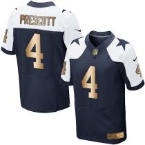 Nike Cowboys -4 Dak Prescott Navy Blue Thanksgiving Throwback Stitched NFL Elite Gold Jersey